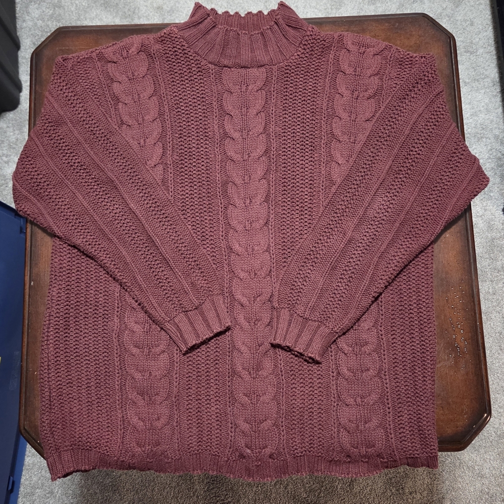 St. John's Bay Maroon Cable Knit Turtleneck Sweater